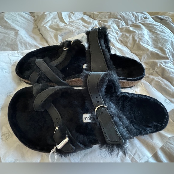 Birkenstock Shoes - BIRKENSTOCK Black Mayari Shearling Natural Leather Oiled